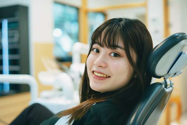歯科医院で診察を受ける笑顔の女性