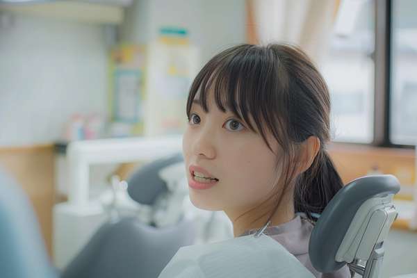 歯科医院で診察を受ける女性