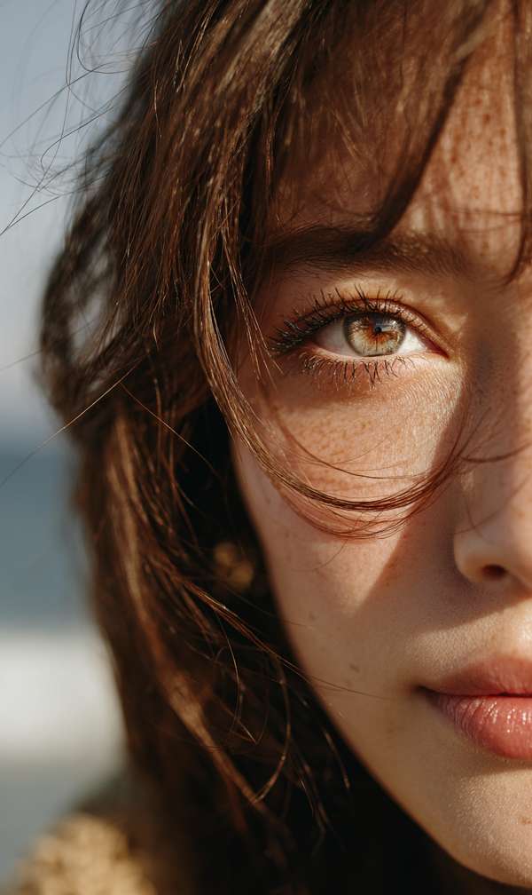 自然光に照らされた美しい瞳を持つ女性のクローズアップ