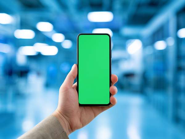 グリーンバックのスマホを持つ手
