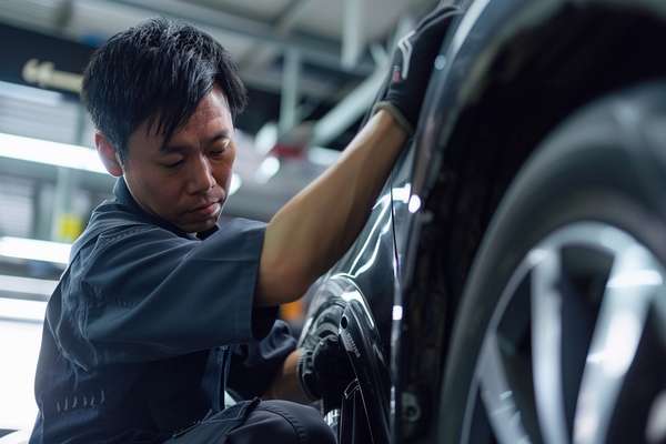 自動車整備工場で働く整備士