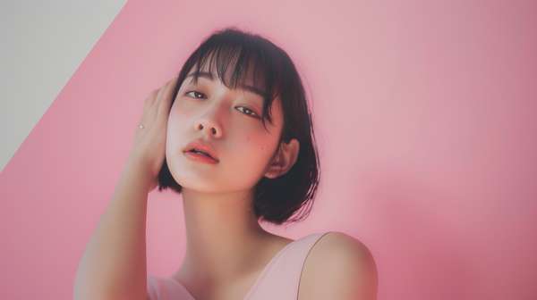 ピンクの背景に佇む美しい女性のポートレート