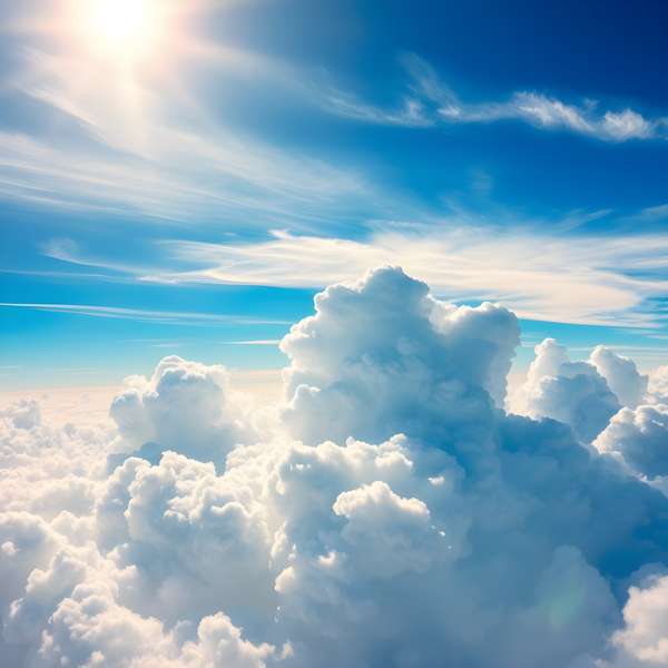青空に広がる雄大な雲海と輝く太陽