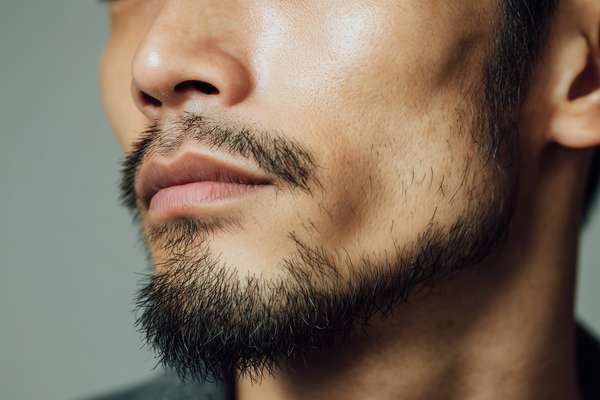 無精髭を生やした男性の横顔