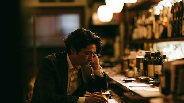 バーで一人飲みをするビジネスマン