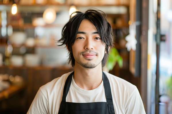 カフェで働く若手男性スタッフのポートレート
