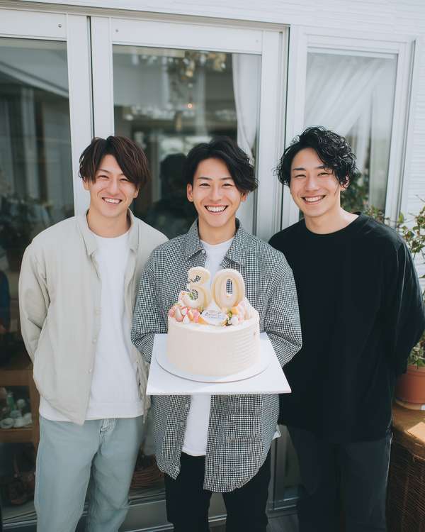 30歳の誕生日を祝う笑顔の男性グループ