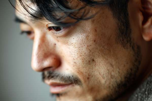 肌の悩みを持つ男性のクローズアップ