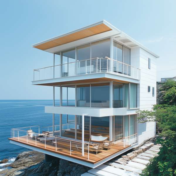 海岸沿いに佇むモダンな絶景ヴィラ