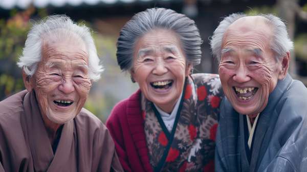 笑顔で寄り添う幸せそうな高齢者のグループ