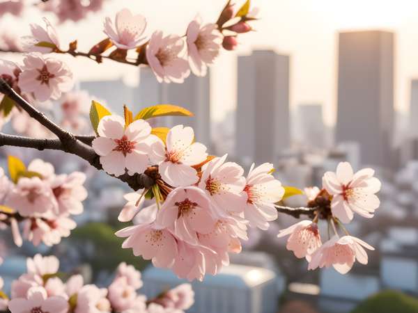 都会のビル群を背景に咲く美しい桜