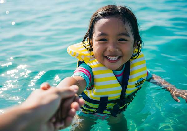 海で手を差し出す子供