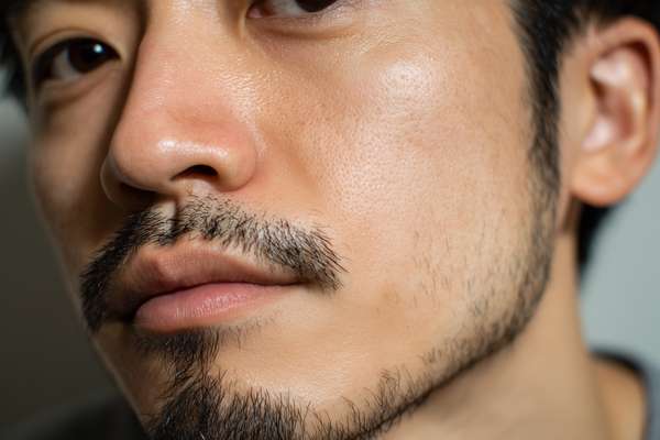 口元と肌の質感にフォーカスした男性のクローズアップ