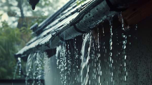 激しい雨が降る軒先