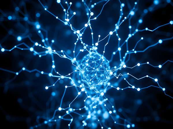 青い光のネットワークとデータ接続の抽象的表現