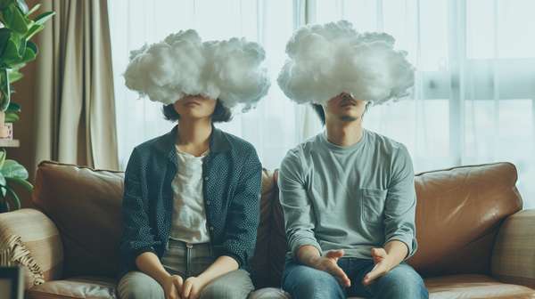 頭の中に雲を抱えたカップル