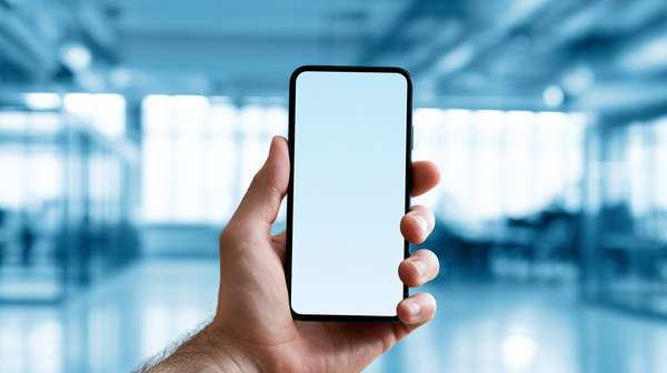 オフィスでスマートフォンを持つ手