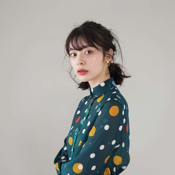 緑のドット柄ブラウスを着た女性のポートレート