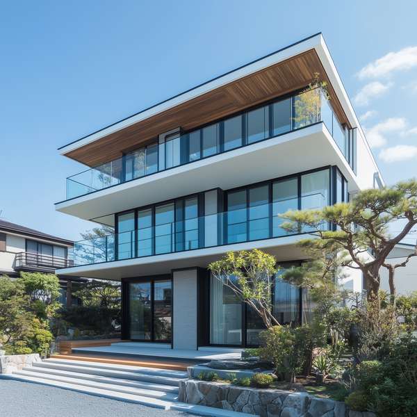 モダンで洗練されたデザインの3階建て住宅
