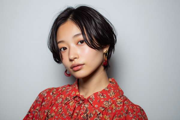 ショートヘアの若いアジア人女性のポートレート