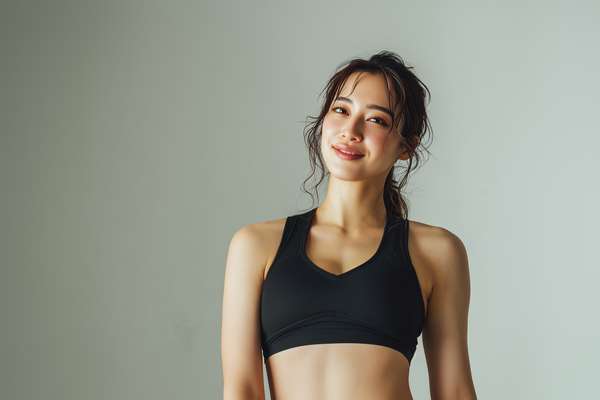 スポーツウェアを着て笑顔の健康的な日本人女性