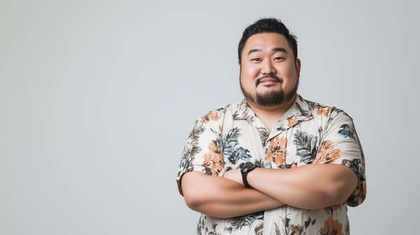 腕を組んで微笑むアジア人男性