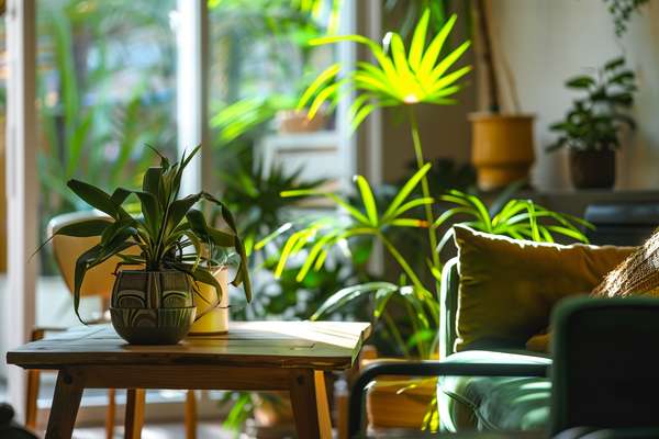 観葉植物が彩る明るいリビングルーム
