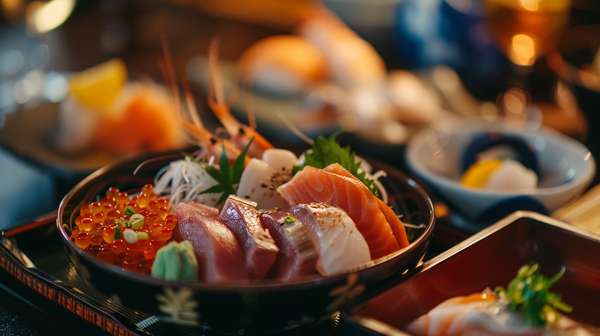 新鮮な海鮮丼の盛り合わせ