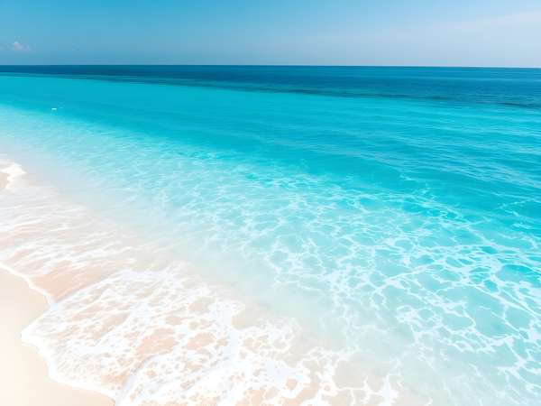 透き通る青い海と白い砂浜の風景