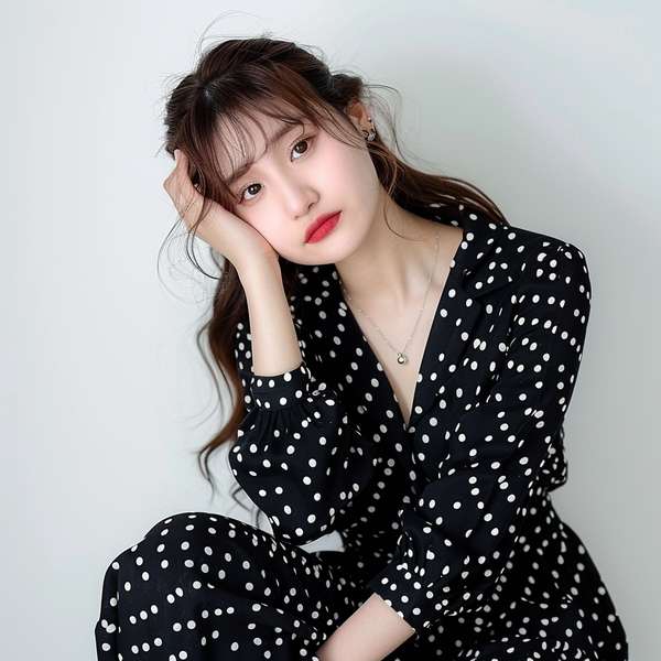 水玉模様の服を着た美しい女性のポートレート