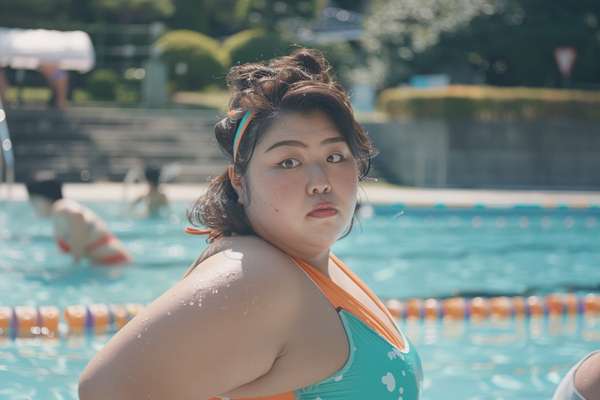 プールで水泳を楽しむ女性