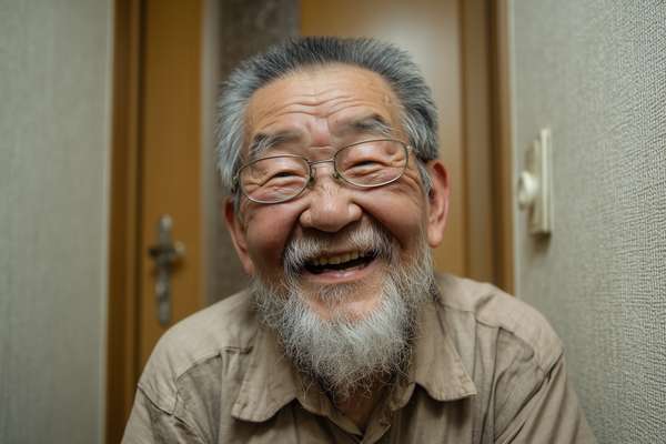 満面の笑みを浮かべる温厚な高齢男性