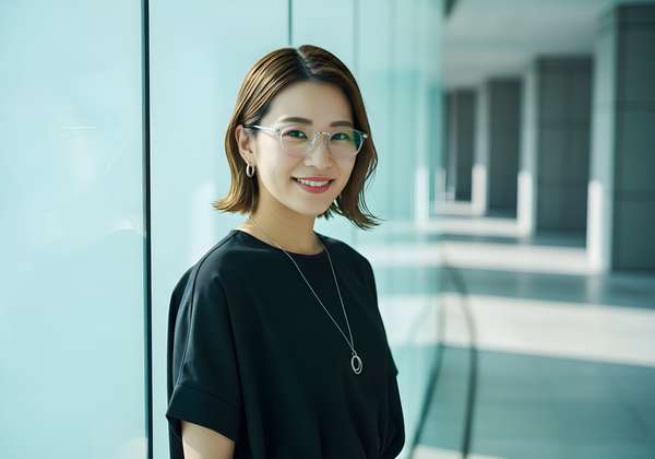 オフィスで微笑むビジネスパーソンの女性