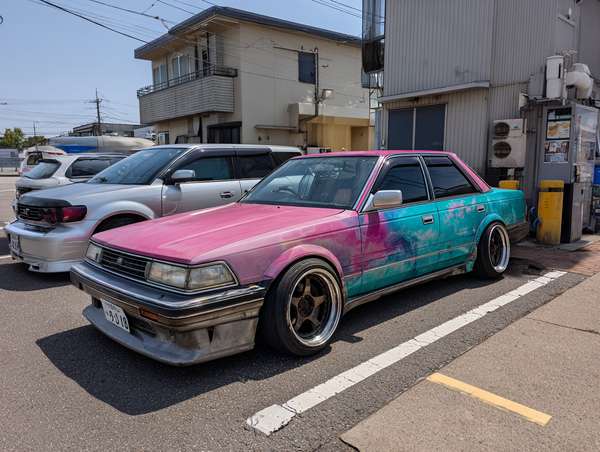 鮮やかなグラデーションカラーのカスタムセダン