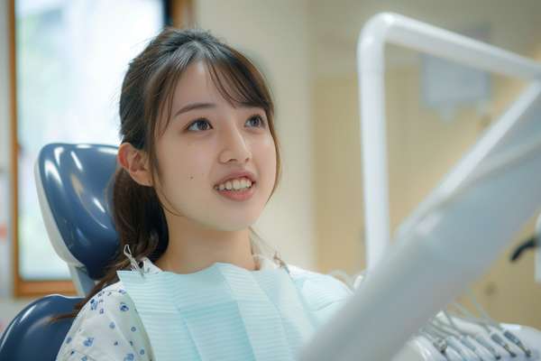 歯科医院で診察を受ける若い女性