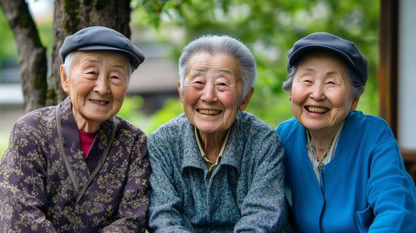 笑顔で寄り添う3人の高齢女性