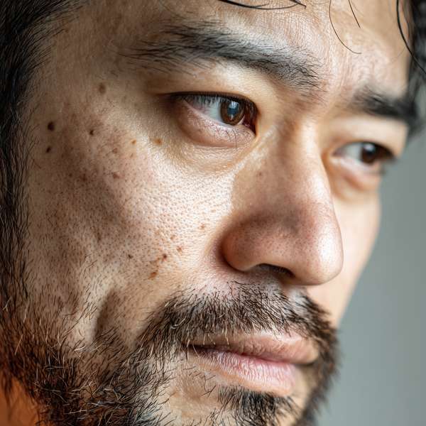 肌の悩みを持つ中年男性のクローズアップ