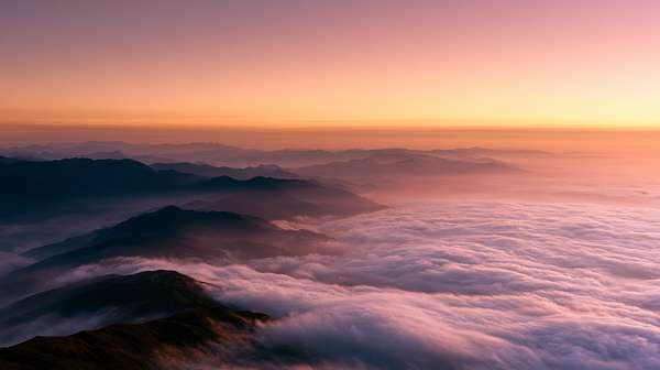 雲海と山並みの美しい夕景