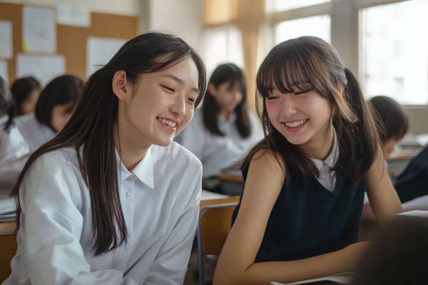 教室で笑顔で会話を楽しむ女子生徒たち